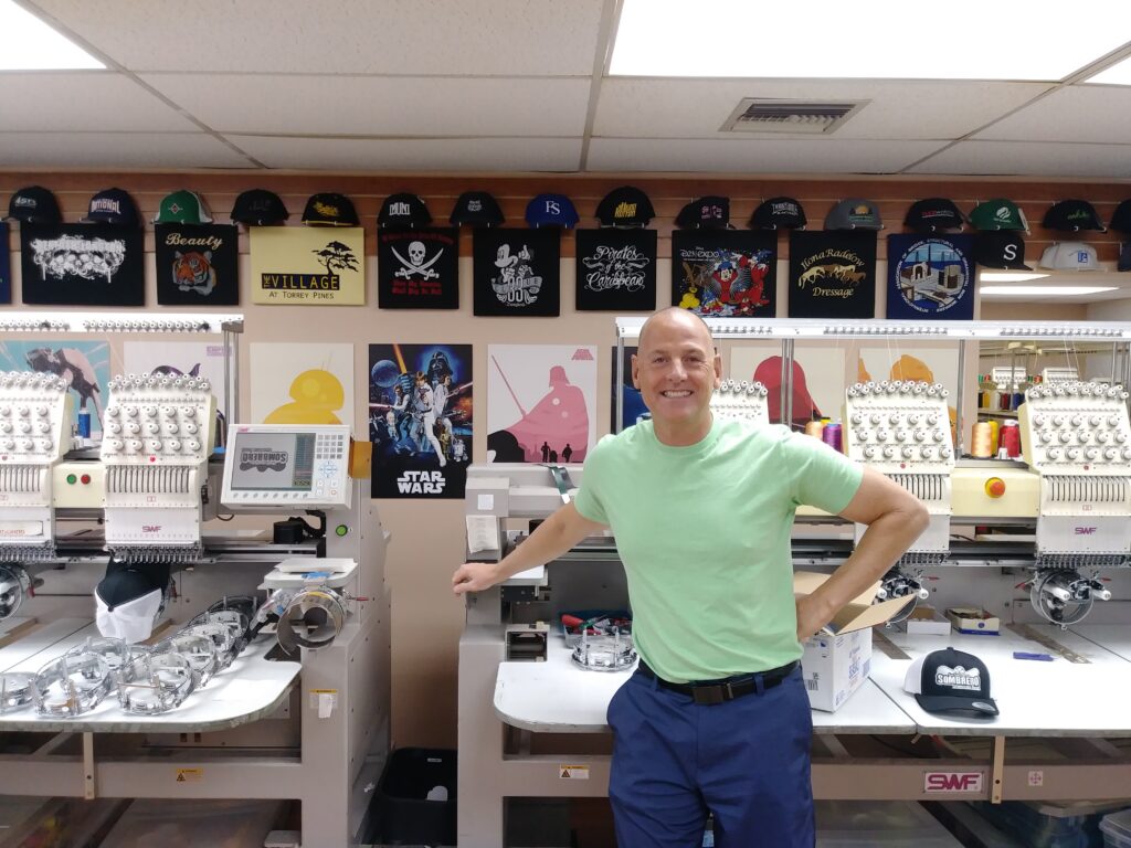 The cheap t shirt company Merlin Embroidery shop owner Kevin McClenahan, Navy Veteran,serving San Diego county for nearly 30 years